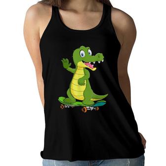 Crocodile With A Skateboard, Skateboarding Skater Boy Women Flowy Tank | Mazezy