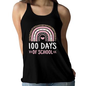 Cute 100Th Day Of School 100 Days Leopard Rainbow Boys Girls Women Flowy Tank | Mazezy