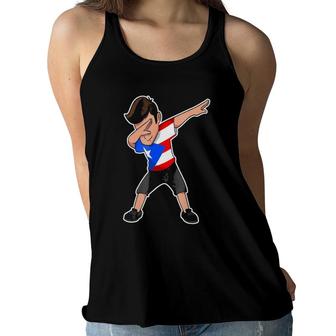 Dabbing Boy Puerto Rico Puerto Rican Flag Tee Women Flowy Tank | Mazezy