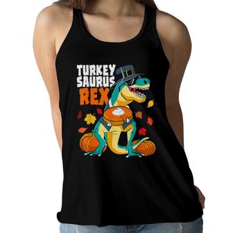 Dinosaur Thanksgiving Boys Turkey Saurus T Rex Dino Women Flowy Tank | Mazezy
