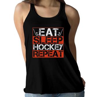Eat Sleep Hockey Repeat Sport Themed Youth Boy Tee Women Flowy Tank | Mazezy