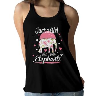 Elephant Design, Just A Girl Who Loves Elephants Women Flowy Tank | Mazezy