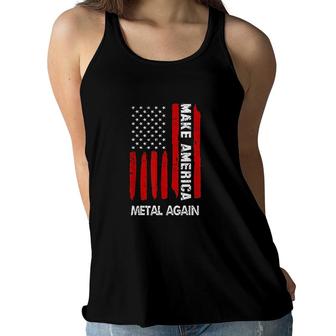 Forth 4th Of July Gift Funny Outfit Make America Metal Again Women Flowy Tank - Seseable