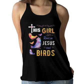 Funny Gift Watercolor Girl Run On Jesus And Birds Women Flowy Tank | Mazezy