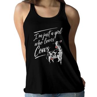 Funny I'm Just A Girl Who Loves Cows Gift Farm Girl Women Raglan Baseball Tee Women Flowy Tank | Mazezy