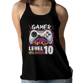 Gamer Girl Level 10 Unlocked Video Game Birthday Gift Girls Cute Women Flowy Tank - Seseable