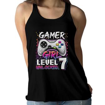 Gamer Girl Level 7 Unlocked Video Game 7th Birthday Gift Women Flowy Tank - Seseable