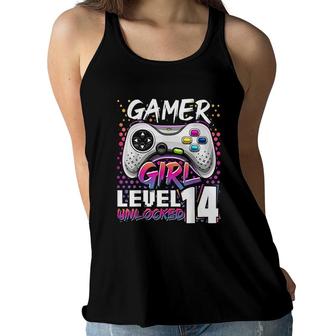 Gamer Level 14 Unlocked Video Game 14th Birthday Gift Pink Women Flowy Tank - Seseable