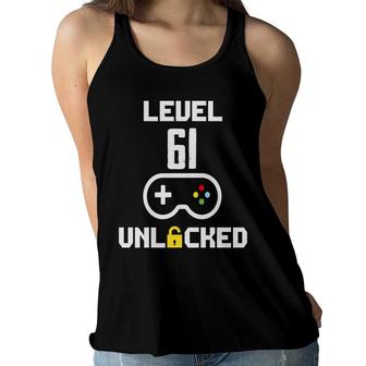 Gamer Level 61 Unlocked Happy 61Th Birthday Gift Women Flowy Tank - Seseable