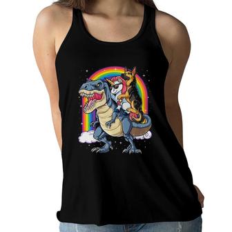 German Shepherd Unicorn Dinosaur T Rex Girls Rainbow Women Flowy Tank | Mazezy