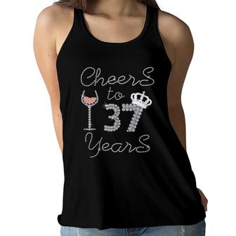 Girl Queen Drink Wine Cheers To 37 Years Old Happy Birthday Women Flowy Tank | Mazezy