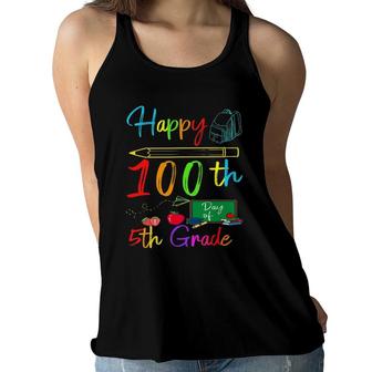 Happy 100Th Day Of 5Th Grade Gifts Teacher Boys Kids Women Flowy Tank | Mazezy