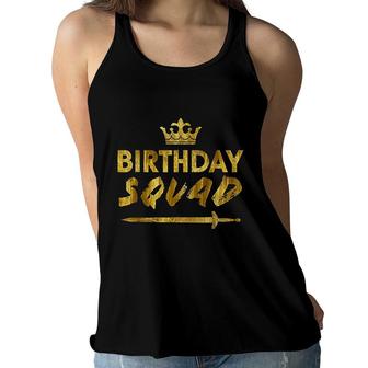 Happy Birthday Squad King Crown Sword Party Golden Cruise Women Flowy Tank - Seseable