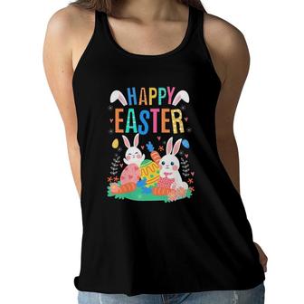 Happy Easter Day Cute Bunny With Eggs Easter Womens Girls Women Flowy Tank | Mazezy