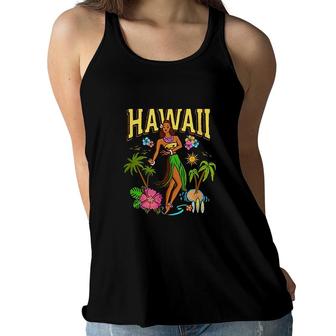 Hawaii Aloha Beach Tiki Retro Vintage Pinup Hula Girl Women Flowy Tank - Seseable