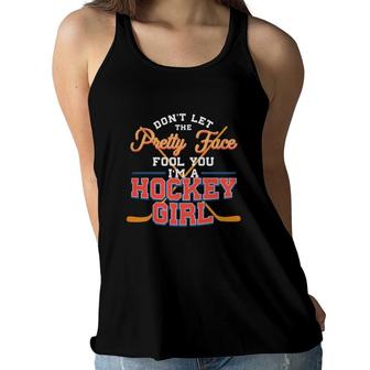 Hockey Girl Funny Designice Sports Pretty Face Tee Girly Women Flowy Tank | Mazezy