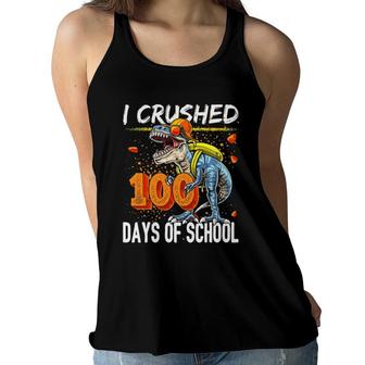 I Crushed 100 Days Of Schoolrex Dinosaur Teacher Boy Gift Women Flowy Tank | Mazezy