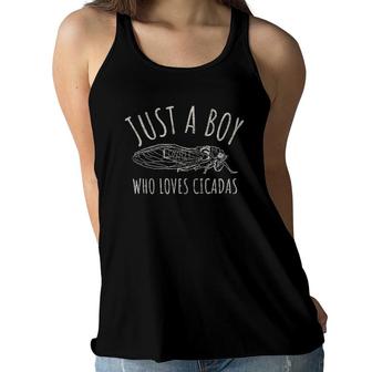 Just A Boy Who Loves Cicadas For Kids Who Love Bugs Women Flowy Tank | Mazezy