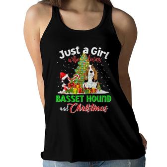 Just A Girl Who Love Basset Hound & Christmas Tree Pajamas Women Flowy Tank | Mazezy