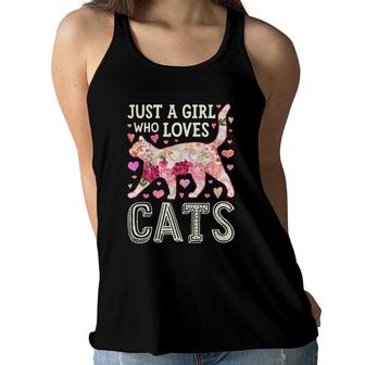 Just A Girl Who Loves Cats Funny Women Cat Flower Floral Women Flowy Tank | Mazezy
