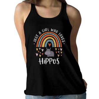 Just A Girl Who Loves Hippos Rainbow Gift Hippopotamus Lover Women Flowy Tank | Mazezy