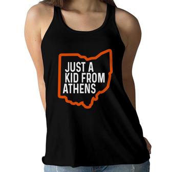 Just A Kid From Athens Ohio Cincinnati Burr Oh Orange Black Women Flowy Tank | Mazezy