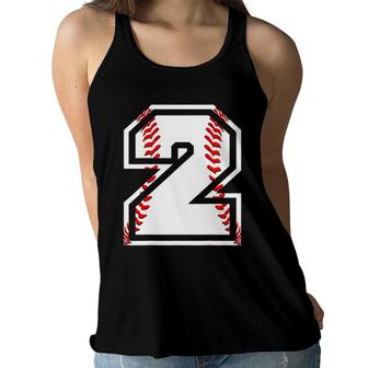 Kids 2Nd Birthday Sports Gift - Number 2 Baseball Theme Gift Women Flowy Tank | Mazezy