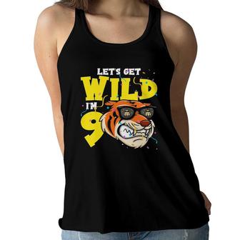 Kids 9Th Birthday Tiger Lets Get Wild 9 Years Old Boy Girl Women Flowy Tank | Mazezy