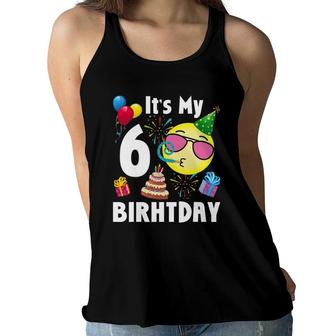 Kids Emoticon It's My 6Th Birthday Tee Fun 6 Years Old Gift Women Flowy Tank | Mazezy