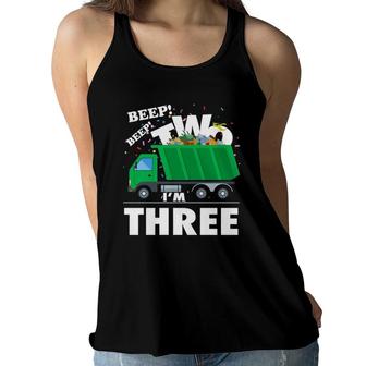 Kids I'm 3 Three 3Rd Birthday Garbage Truck Trash Bash Theme Premium Women Flowy Tank | Mazezy