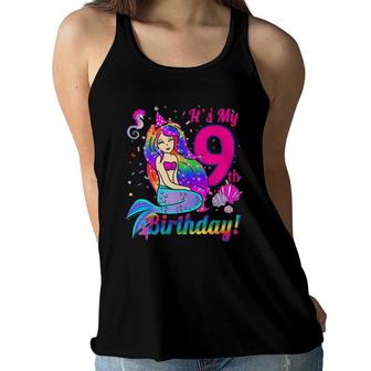 Kids It's My 9Th Birthday 9 Years Old Mermaid Theme Party Outfit Women Flowy Tank | Mazezy