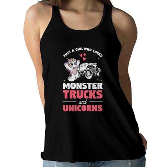 Kids Just A Girl Who Loves Monster Trucks And Unicorns Women Flowy Tank | Mazezy