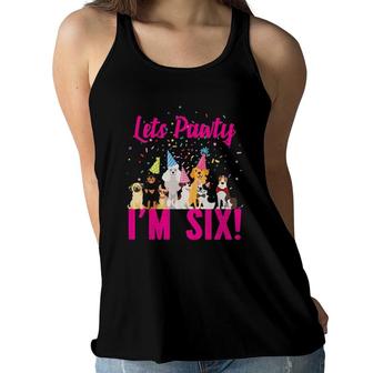 Kids Lets Pawty I'm Six Puppy Dog Themed Birthday Party Outfit Women Flowy Tank | Mazezy