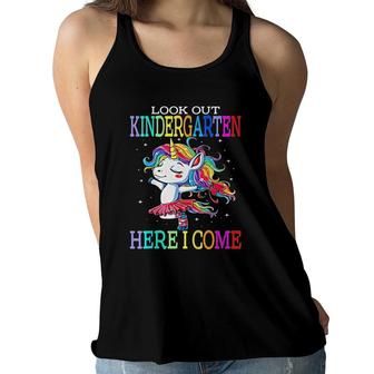 Kids Look Out Kindergarten Here I Come Cute Unicorn Ballerina Women Flowy Tank | Mazezy