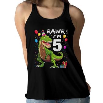 Kids Rawr I'm 5 5Th Birthday Partyrex Dinosaur For Boys Women Flowy Tank | Mazezy