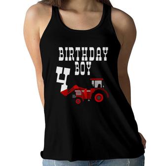 Kids Red Farm Tractor Birthday Boy 4 Years Old Party Four Women Flowy Tank | Mazezy