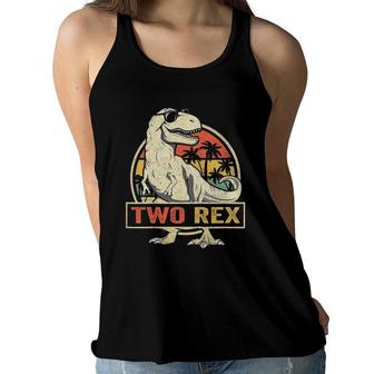 Kids Two Rex 2Nd Birthday Gift Second Dinosaur 2 Years Old Women Flowy Tank | Mazezy