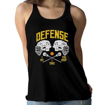 Lacrosse Defense I Hit Take You Drop Lax Player Men Boys Women Flowy Tank | Mazezy CA