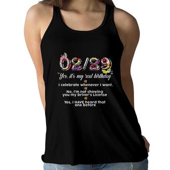 Leap Day 2 Year Birthday For Women Girls Floral Funny Women Flowy Tank - Seseable