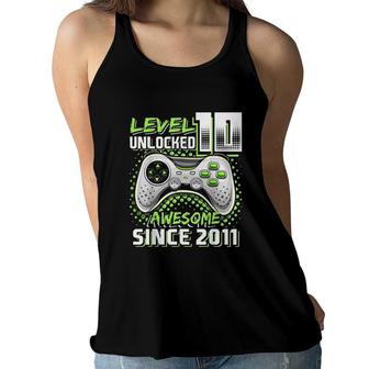 Level 10 Unlocked Awesome 2011 Video Game 10th Birthday Gift Green Women Flowy Tank - Seseable
