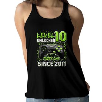 Level 10 Unlocked Awesome 2011 Video Game 10th Birthday Gift Women Flowy Tank - Seseable
