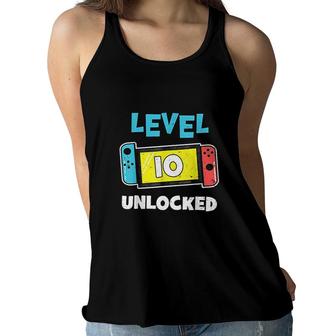Level 10 Unlocked Gamer 10th Birthday Gift Video Game Lovers Women Flowy Tank - Seseable
