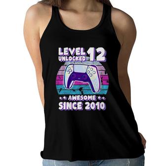 Level 12 Unlocked Bday Gamer Boy Girl 12 Years Old Birthday Women Flowy Tank | Mazezy