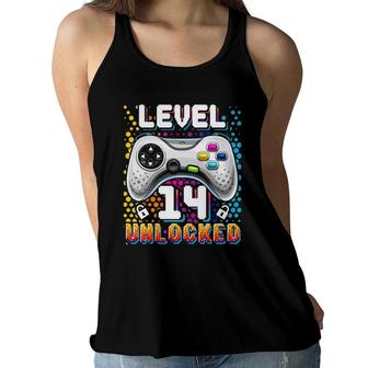 Level 14 Unlocked Retro Video Game 14Th Birthday Gamer Boys Women Flowy Tank | Mazezy