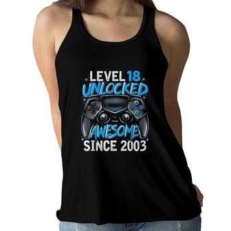 Level 18 Unlocked Awesome Since 2003 18th Birthday Gaming Blue Women Flowy Tank - Seseable