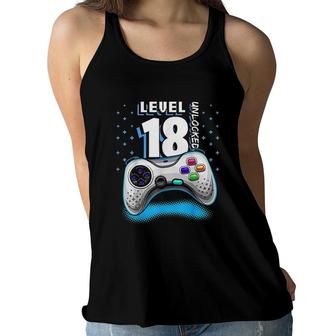 Level 18 Unlocked Retro Video Game 18th Birthday Gamer Gift Star Women Flowy Tank - Seseable