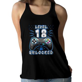 Level 18 Unlocked Video Game 18th Birthday Gamer Boys Blue Art Women Flowy Tank - Seseable