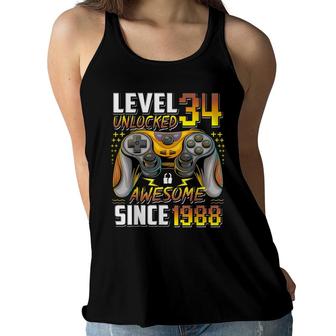 Level 34 Unlocked Awesome Since 1988 34Th Birthday Gaming Women Flowy Tank - Seseable