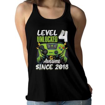 Level 4 Unlocked Awesome 2018 4Th Birthday Boy Video Games Women Flowy Tank | Mazezy