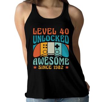 Level 40 Unlocked Awesome 1982 40Th Birthday Man Video Game Women Flowy Tank - Seseable